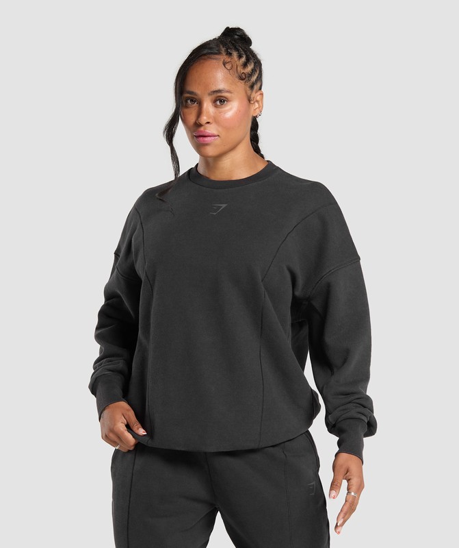 Gymshark Power Washed Sweatshirt Sweatshirts Dames Zwart Lichtturkoois | BAHP48062