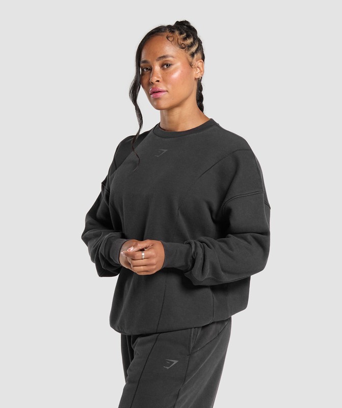 Gymshark Power Washed Sweatshirt Sweatshirts Dames Zwart Lichtturkoois | BAHP48062