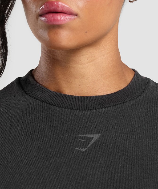 Gymshark Power Washed Sweatshirt Sweatshirts Dames Zwart Lichtturkoois | BAHP48062