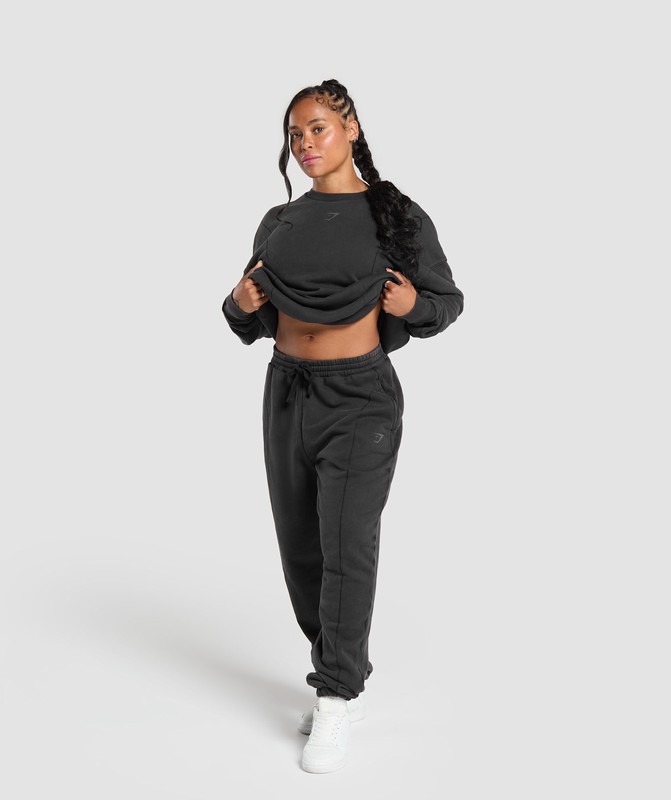 Gymshark Power Washed Sweatshirt Sweatshirts Dames Zwart Lichtturkoois | BAHP48062