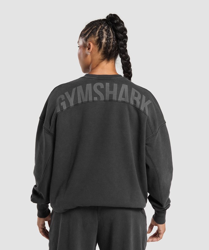 Gymshark Power Washed Sweatshirt Sweatshirts Dames Zwart Lichtturkoois | BAHP48062