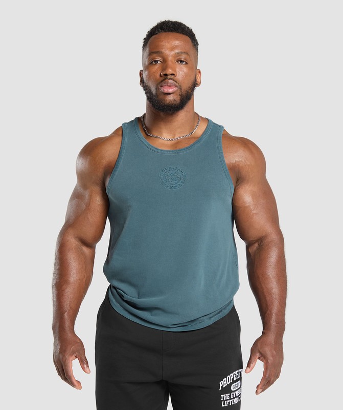 Gymshark Premium Legacy Tank Tanktop Heren Blauw | WVLM34850