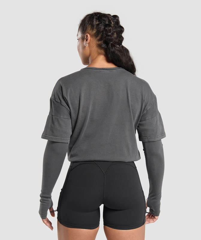 Gymshark Premium Legacy Washed 2-in-1 Long Sleeve T-Shirt Dames Zwart | VATQ39470