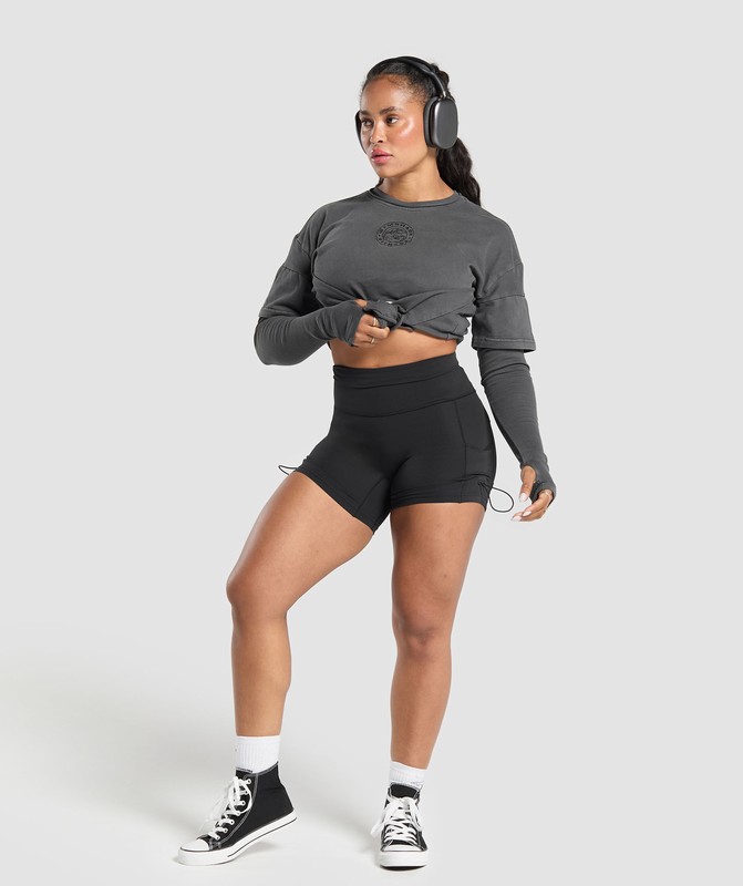 Gymshark Premium Legacy Washed 2-in-1 Long Sleeve T-Shirt Dames Zwart | VATQ39470