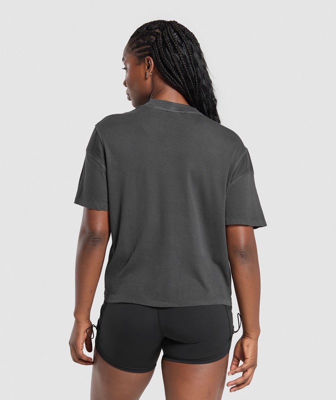 Gymshark Premium Legacy Washed Oversized T-Shirt T-Shirt Dames Zwart | GSBD57384