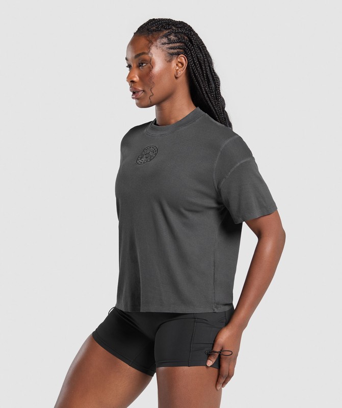 Gymshark Premium Legacy Washed Oversized T-Shirt T-Shirt Dames Zwart | GSBD57384