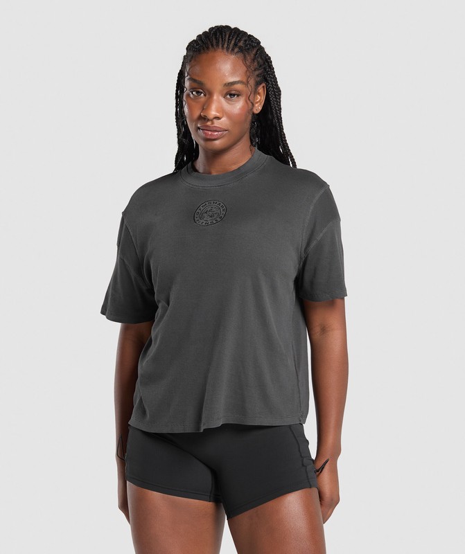Gymshark Premium Legacy Washed Oversized T-Shirt T-Shirt Dames Zwart | GSBD57384