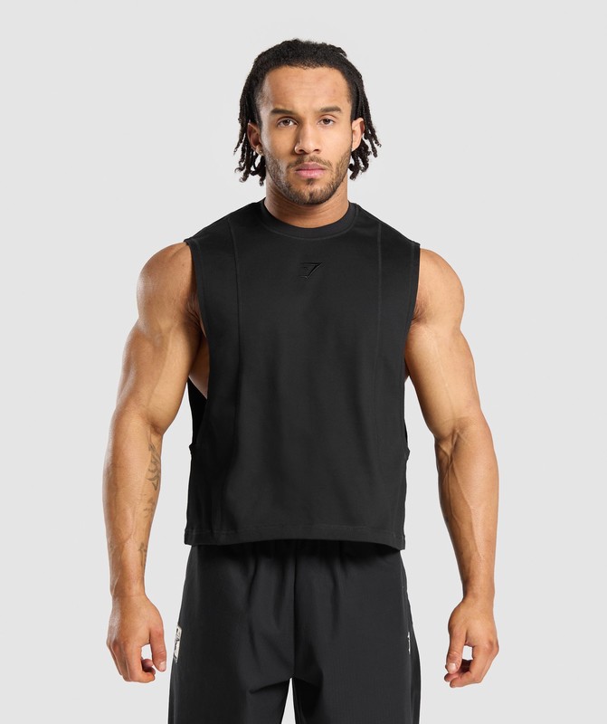 Gymshark Premium Lifting Boxy Cut Off Tank Tanktop Heren Zwart | SIDV64281