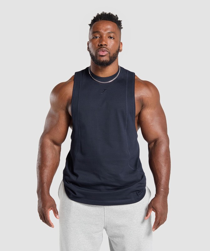 Gymshark Premium Lifting Drop Arm Tank Tanktop Heren Blauw | MFQL35408