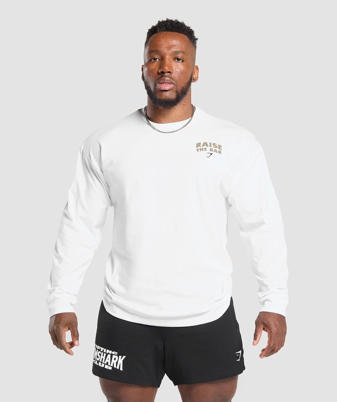 Gymshark Raise The Bar Long Sleeve T-Shirt T-Shirt Heren Wit | MEUC26143