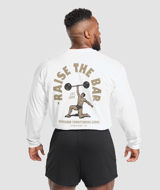 Gymshark Raise The Bar Long Sleeve T-Shirt T-Shirt Heren Wit | MEUC26143