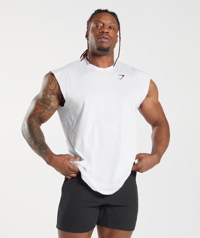 Gymshark React Cut Off Tank Tanktop Heren Wit | CTWG29804