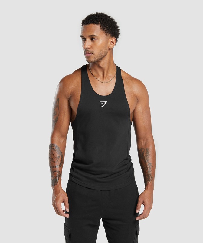 Gymshark React Stringer Stringer Heren Zwart | FLEK41528