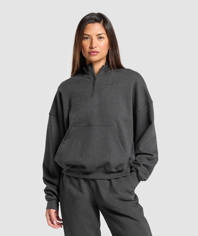 Gymshark Rest Day Sweats 1/2 Zip Pullover Pullover Dames Zwart | RABH98746