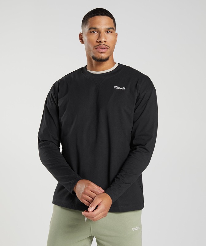 Gymshark Rest Day Sweats Long Sleeve T-Shirt T-Shirt Heren Zwart | HBWD70849