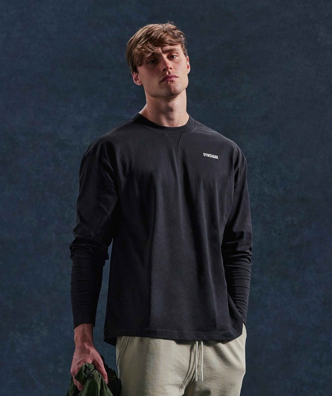 Gymshark Rest Day Sweats Long Sleeve T-Shirt T-Shirt Heren Zwart | HBWD70849