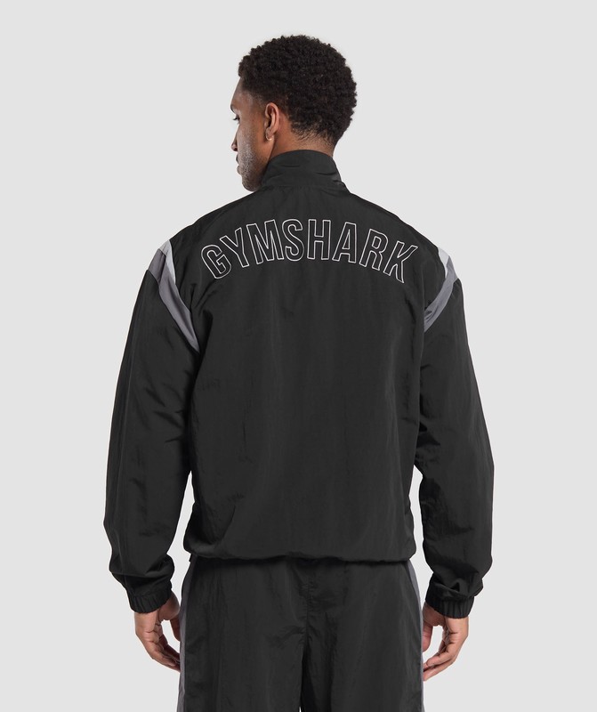 Gymshark Retro Track Jacket Jas Heren Zwart Donkergrijs Grijs | CNLQ84129