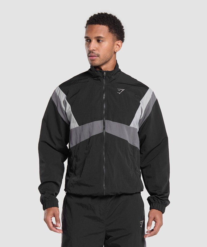 Gymshark Retro Track Jacket Jas Heren Zwart Donkergrijs Grijs | CNLQ84129