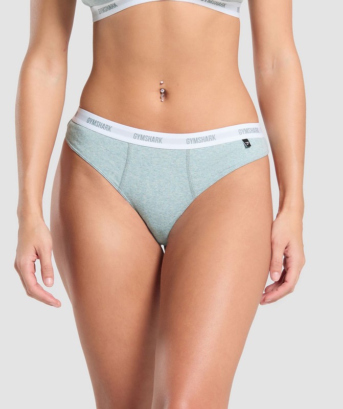 Gymshark Rib High Rise Thong String Dames Blauw | EHZD61025