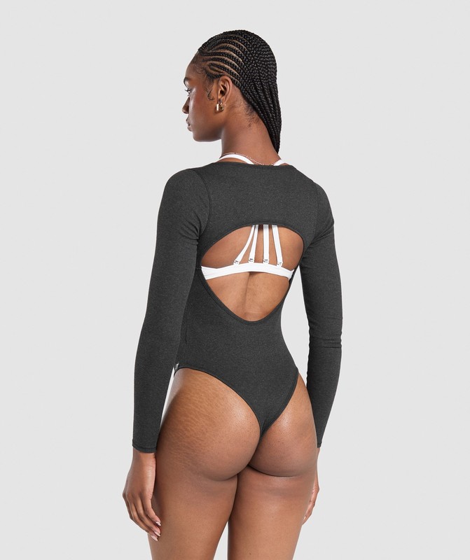 Gymshark Ribbed Cotton Long Sleeve Bodysuit Bodysuit Dames Zwart | WEFP59028