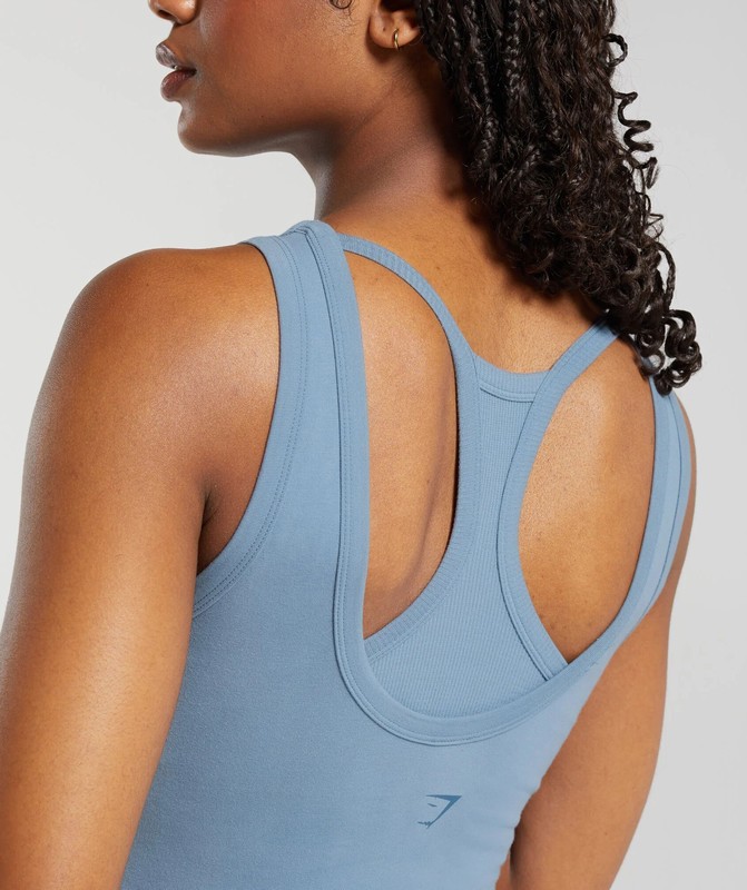 Gymshark Ribbed Cotton Seamless Body Fit Tank Tanktop Dames Blauw | BORI97031