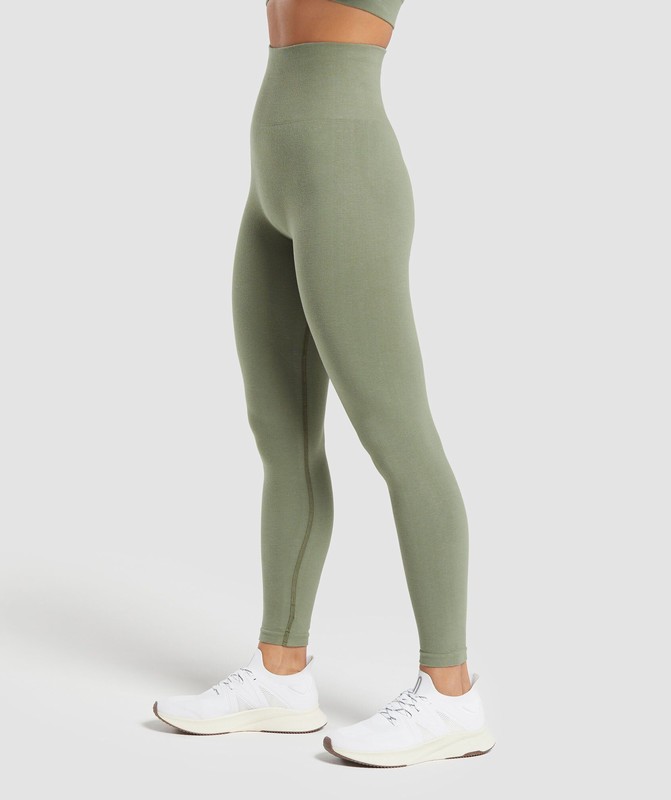 Gymshark Ribbed Cotton Seamless Leggings Leggings Dames Groen | ABLO08249
