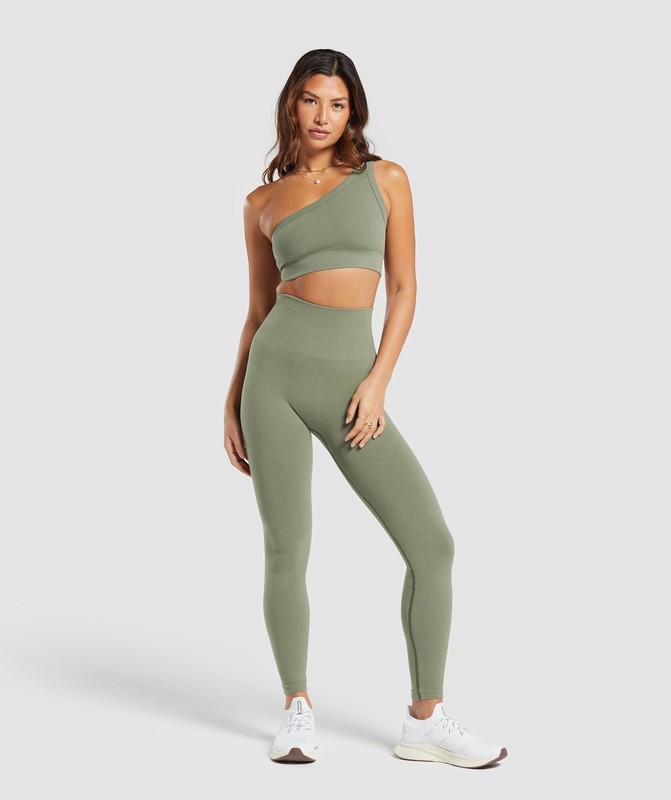 Gymshark Ribbed Cotton Seamless Leggings Leggings Dames Groen | ABLO08249