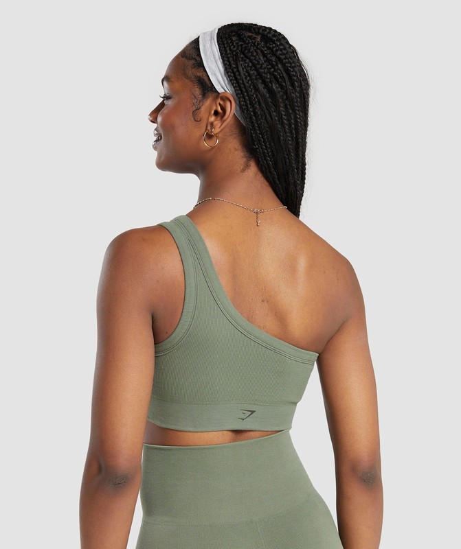 Gymshark Ribbed Cotton Seamless One Shoulder Bra BH Dames Groen | MONL30415