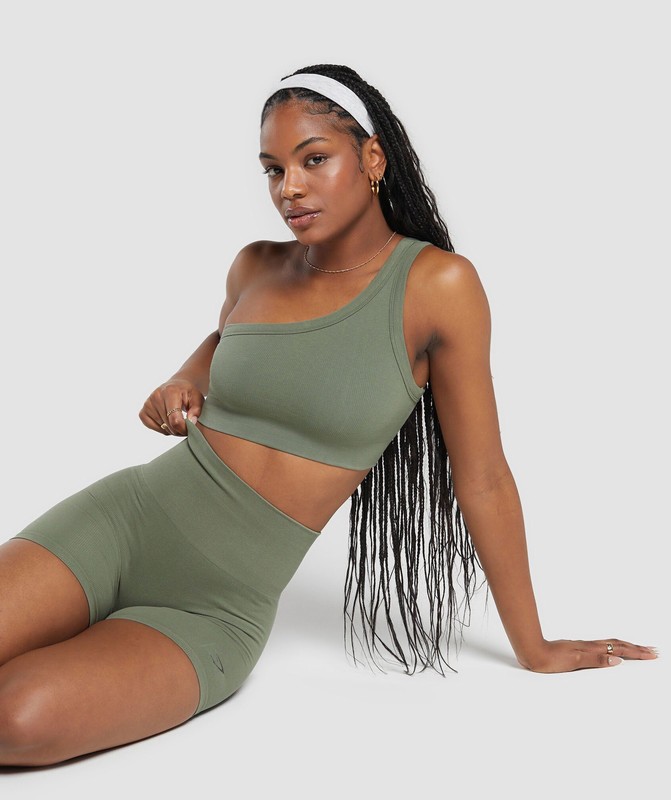 Gymshark Ribbed Cotton Seamless One Shoulder Bra BH Dames Groen | MONL30415