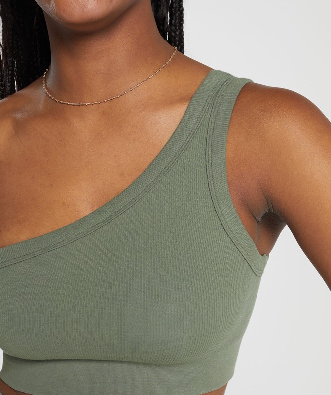 Gymshark Ribbed Cotton Seamless One Shoulder Bra BH Dames Groen | MONL30415