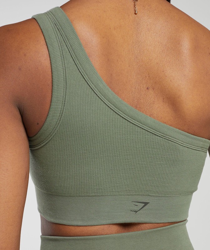 Gymshark Ribbed Cotton Seamless One Shoulder Bra BH Dames Groen | MONL30415