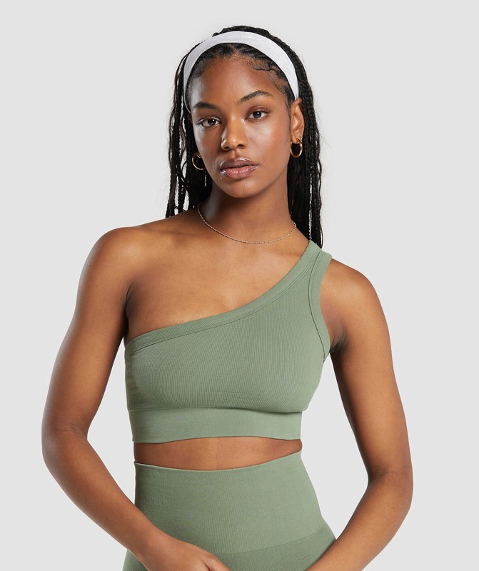 Gymshark Ribbed Cotton Seamless One Shoulder Bra BH Dames Groen | MONL30415