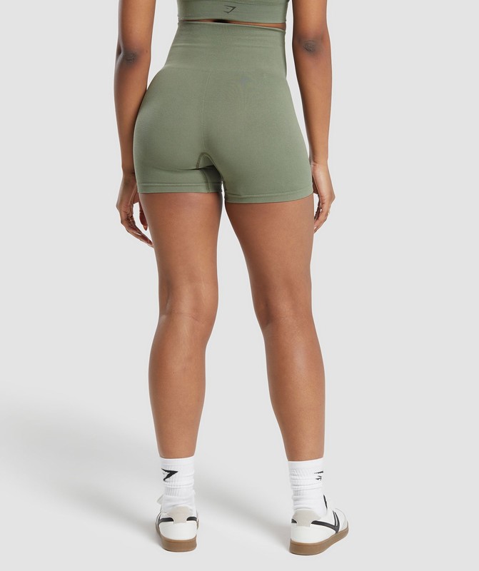Gymshark Ribbed Cotton Seamless Shorts Korte Broek Dames Groen | YNHE85391
