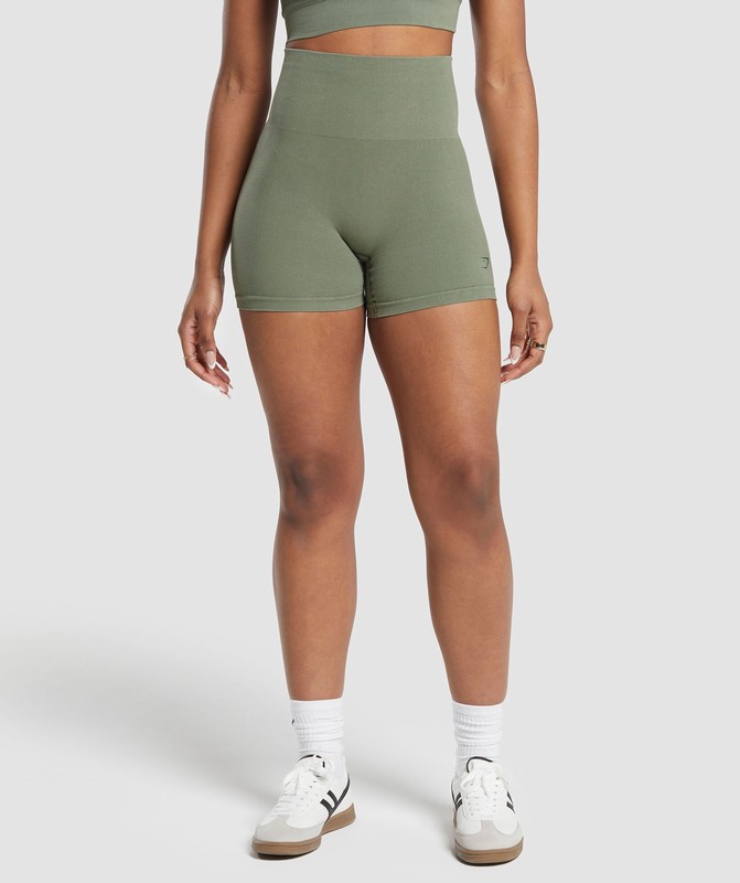 Gymshark Ribbed Cotton Seamless Shorts Korte Broek Dames Groen | YNHE85391