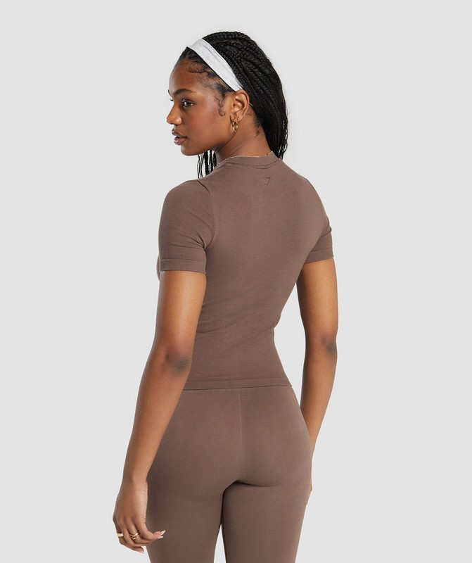 Gymshark Ribbed Cotton Seamless T-Shirt T-Shirt Dames Bruin | NVUF61349
