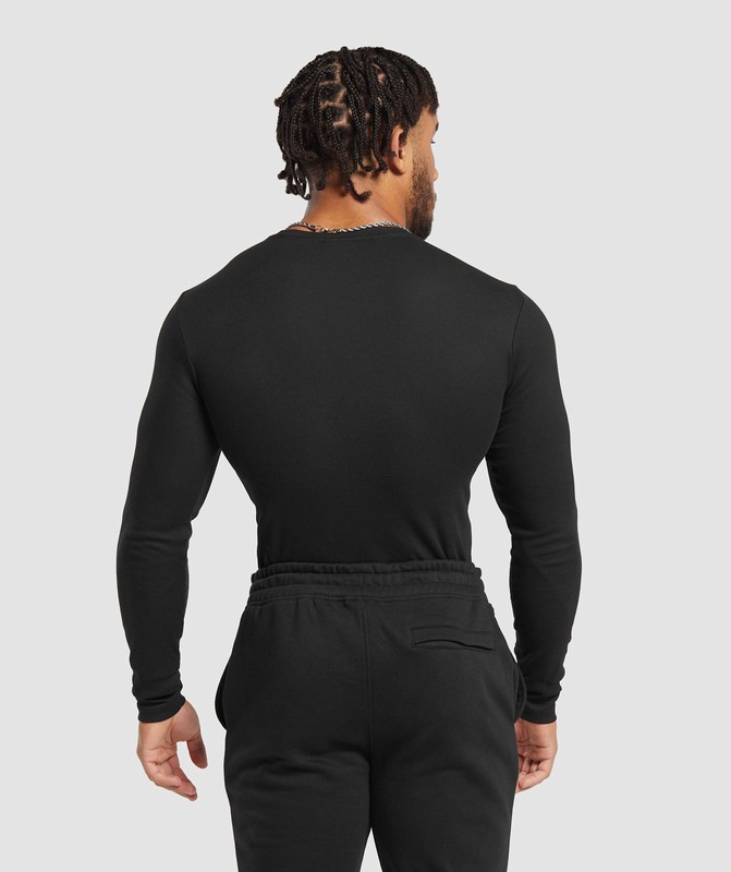 Gymshark Ribbed Long Sleeve T-Shirt T-Shirt Heren Zwart | HTAZ65397