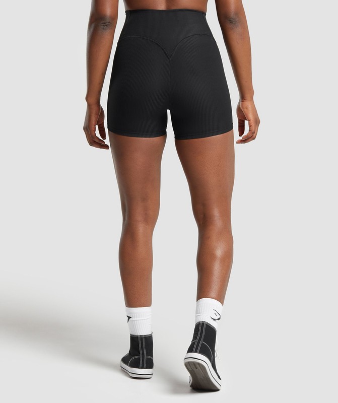Gymshark Ribbed Shorts Korte Broek Dames Zwart | URBH45216
