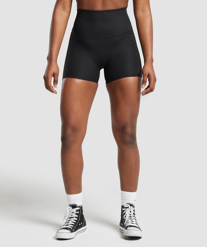 Gymshark Ribbed Shorts Korte Broek Dames Zwart | URBH45216