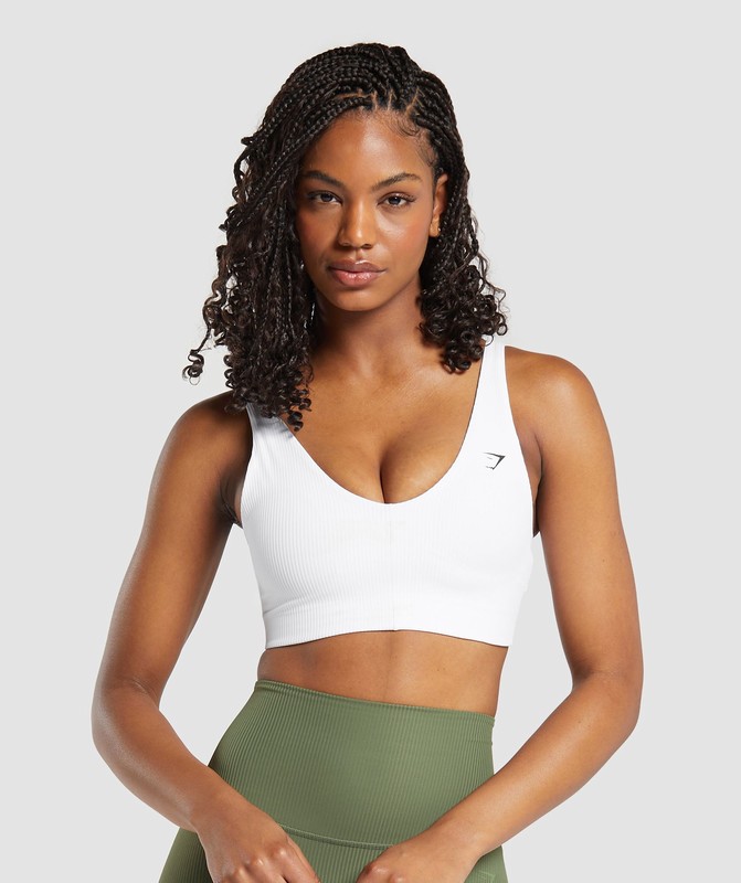 Gymshark Ribbed Sports Bra Sport BH Dames Wit | NSXA85026