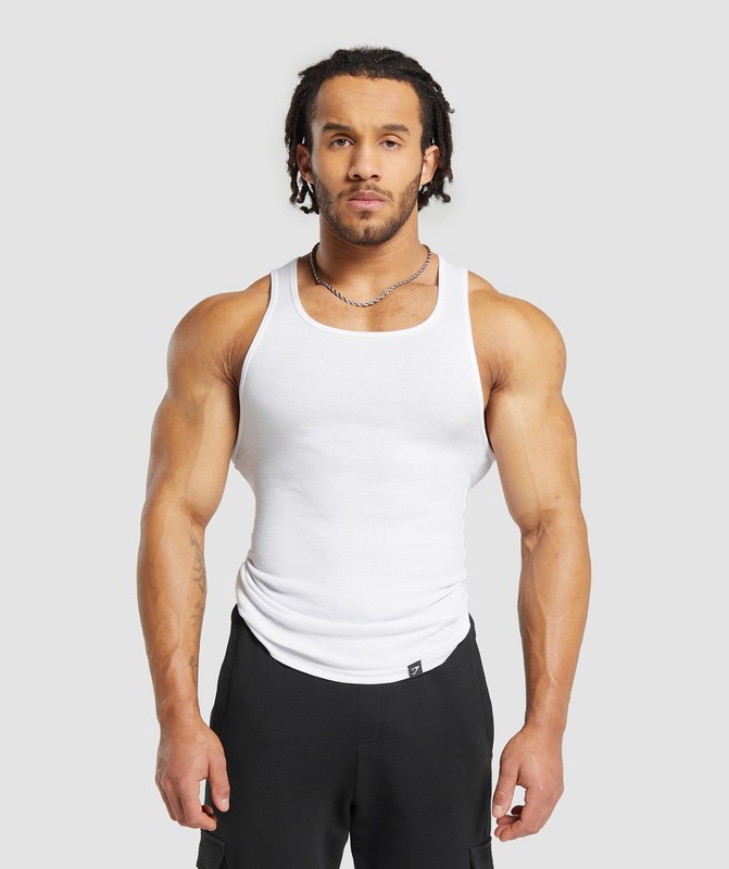 Gymshark Ribbed Tank 3 Pack Tanktop Heren Wit | IRHE12398