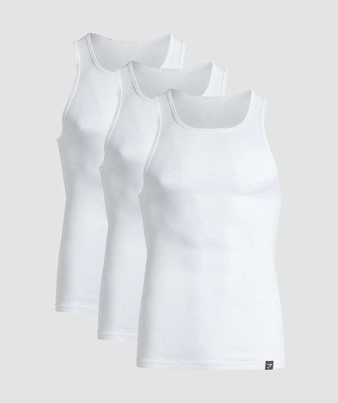 Gymshark Ribbed Tank 3 Pack Tanktop Heren Wit | IRHE12398