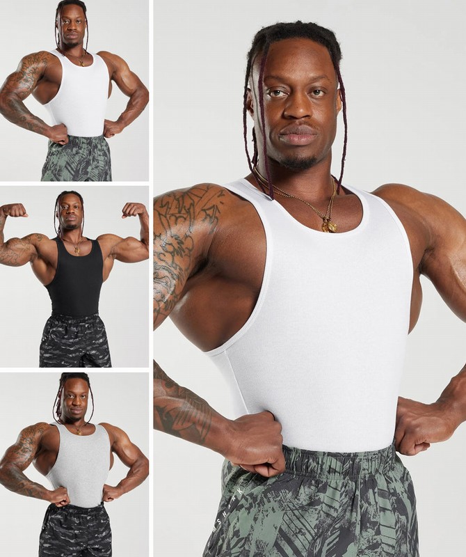 Gymshark Ribbed Tank 3pk Tanktop Heren Wit Zwart Grijs | UHYN15078
