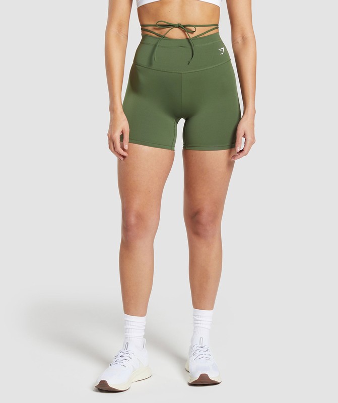Gymshark Ribbon Tie Waisted Short Korte Broek Dames Olijfgroen | XGNQ36718