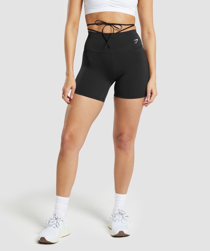 Gymshark Ribbon Tie Waisted Shorts Korte Broek Dames Zwart | HSOW81394