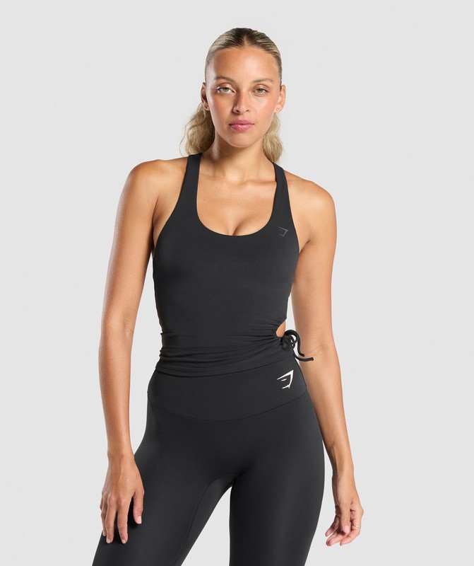 Gymshark Ruched Side Shelf Tank Tanktop Dames Zwart | NRBW30682