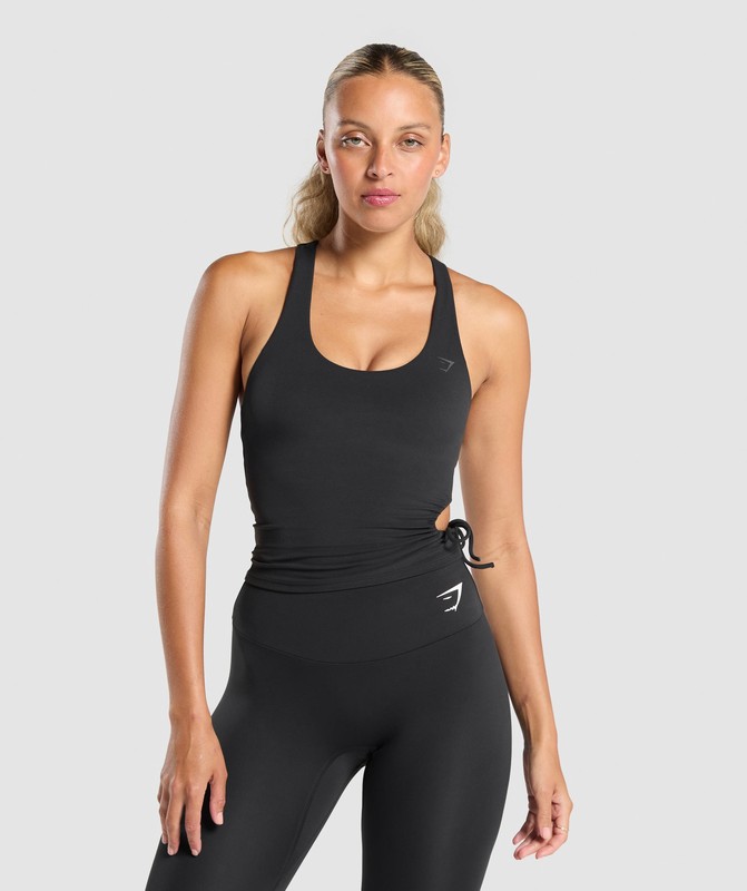 Gymshark Ruched Side Tank With Shelf Tanktop Dames Zwart | DRCK23985