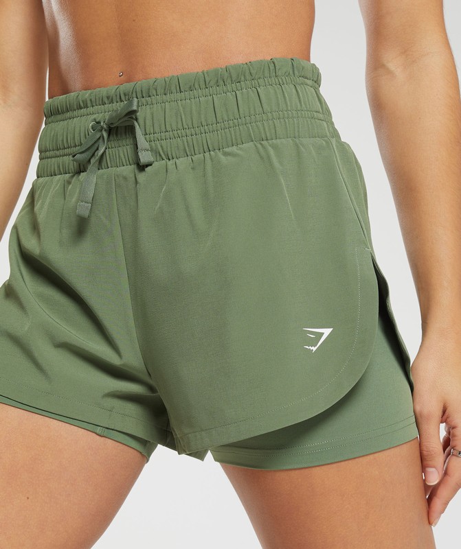 Gymshark Running 2 In 1 Shorts Korte Broek Dames Groen | HEPW93184