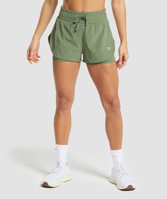 Gymshark Running 2 In 1 Shorts Korte Broek Dames Groen | HEPW93184