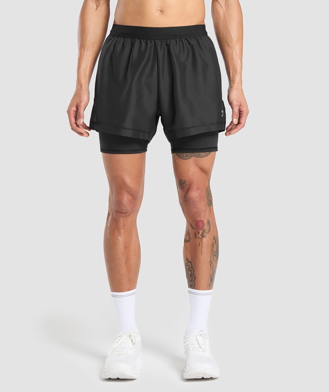 Gymshark Running 2 In 1 Shorts Korte Broek Heren Zwart | MNVX41875
