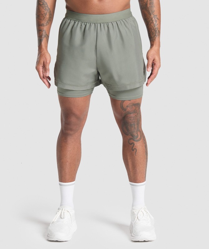 Gymshark Running 2 In 1 Shorts Korte Broek Heren Groen | QAPS69725